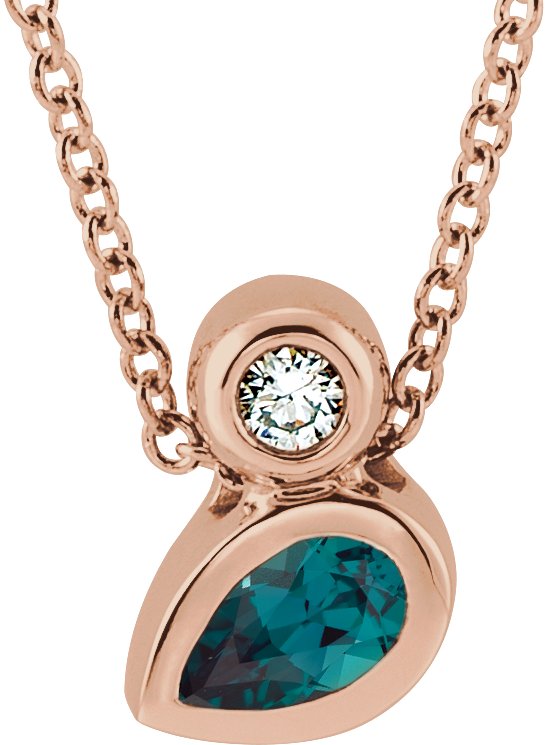 14K Gold Oval Lab-Grown Alexandrite Bezel-Set Necklace or Slide Pendant - Rose Gold