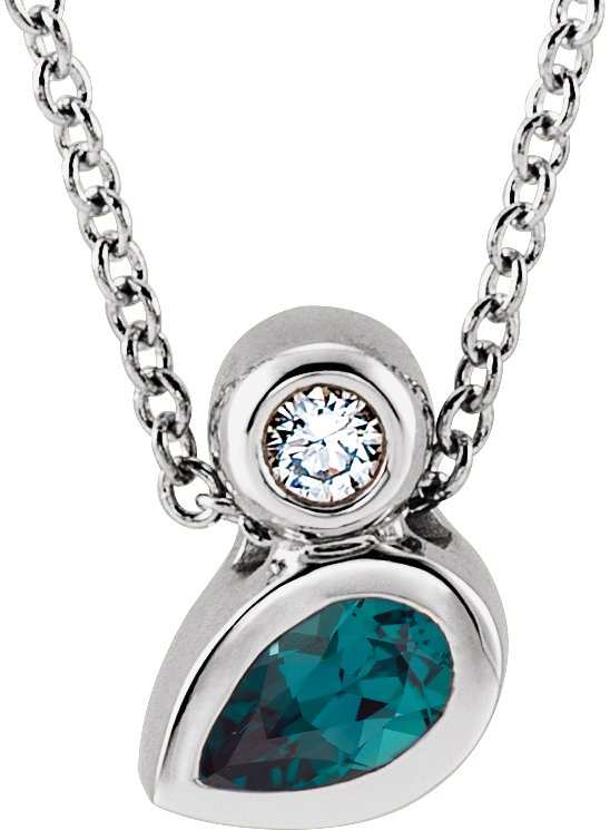 Platinum Oval Lab-Grown Alexandrite Bezel-Set Necklace or Slide Pendant