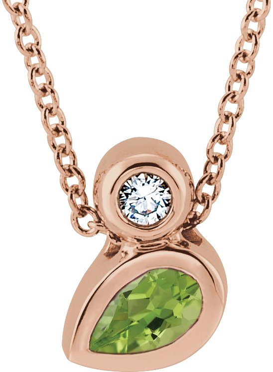 14K Gold Oval Natural Peridot Bezel-Set Necklace or Slide Pendant - Rose Gold