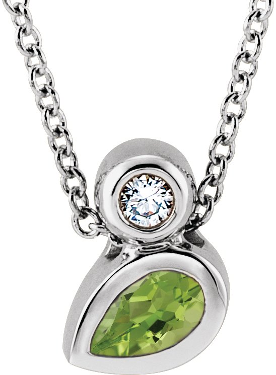 Platinum Oval Natural Peridot Bezel-Set Necklace or Slide Pendant