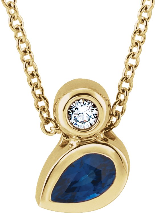 14K Gold Oval Natural Blue Sapphire Bezel-Set Necklace or Slide Pendant - Yellow Gold