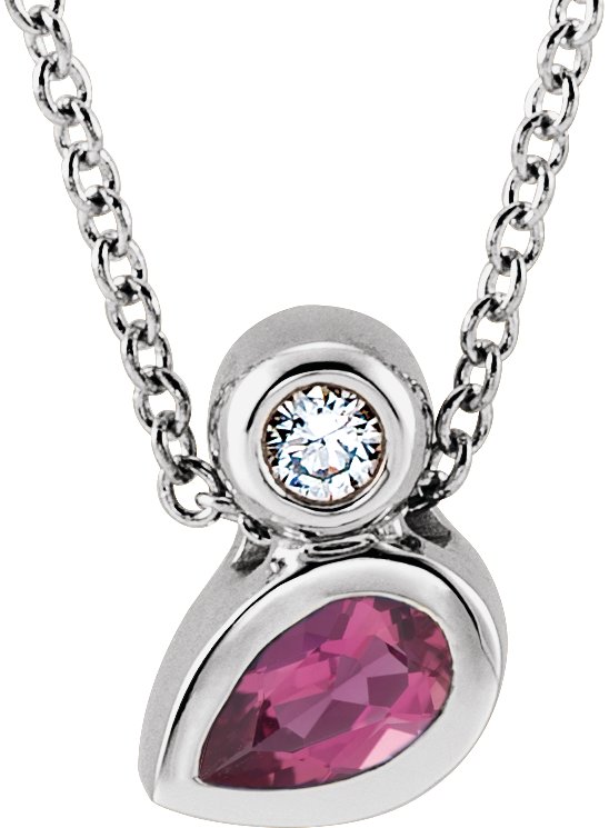 Platinum Oval Natural Pink Tourmaline Bezel-Set Necklace or Slide Pendant