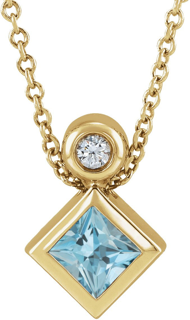 14K Gold Oval Natural Aquamarine Bezel-Set Necklace or Slide Pendant - Yellow Gold