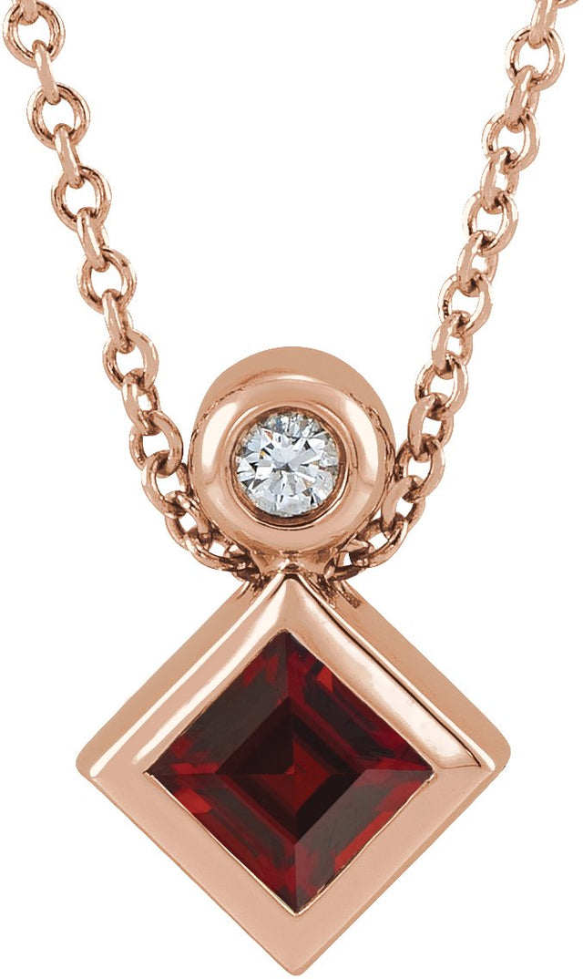 14K Gold Oval Natural Mozambique Garnet Bezel-Set Necklace or Slide Pendant - Rose Gold