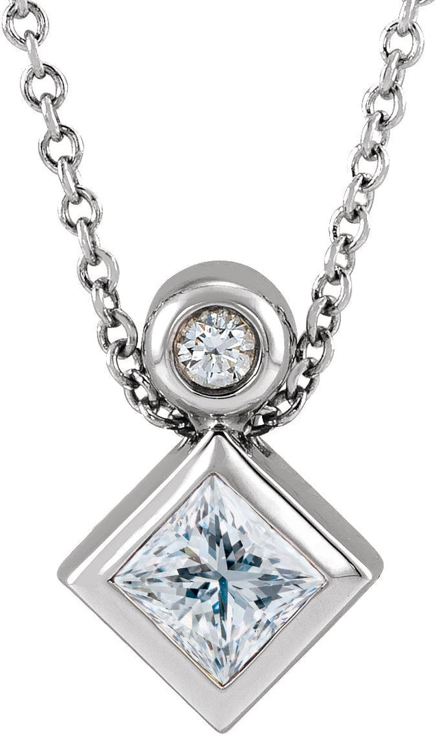 14K Gold Oval Natural White Sapphire Bezel-Set Necklace or Slide Pendant - White Gold
