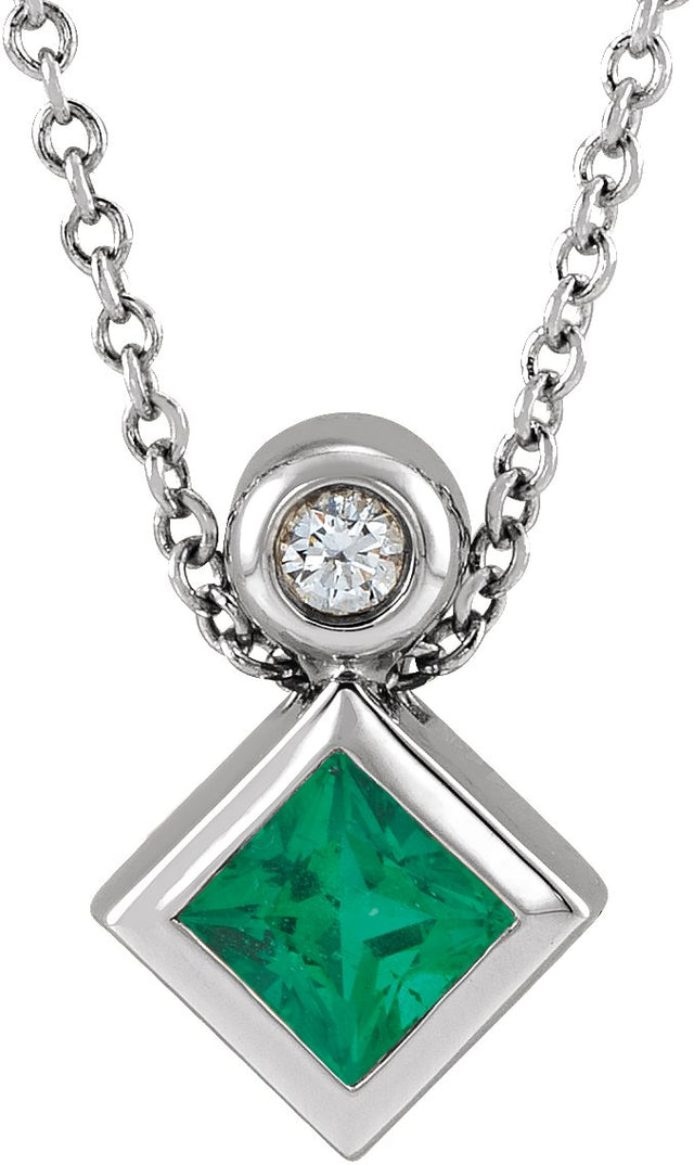 14K Gold Oval Natural Emerald Bezel-Set Necklace or Slide Pendant - White Gold