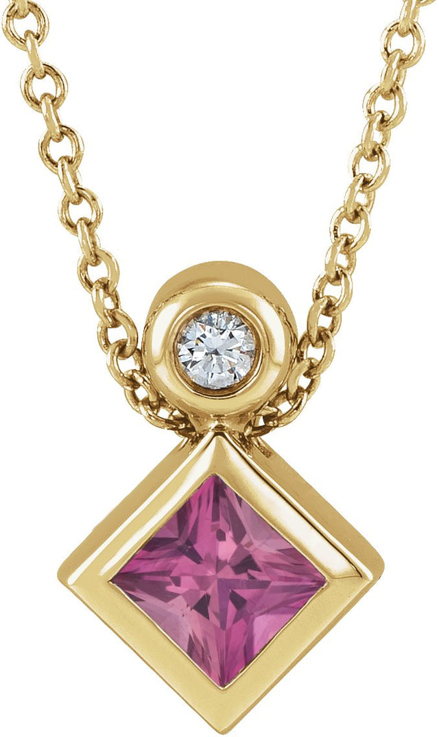 14K Gold Oval Natural Pink Tourmaline Bezel-Set Necklace or Slide Pendant - Yellow Gold