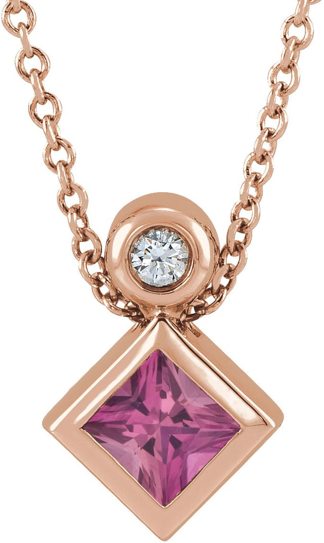 14K Gold Oval Natural Pink Tourmaline Bezel-Set Necklace or Slide Pendant - Rose Gold