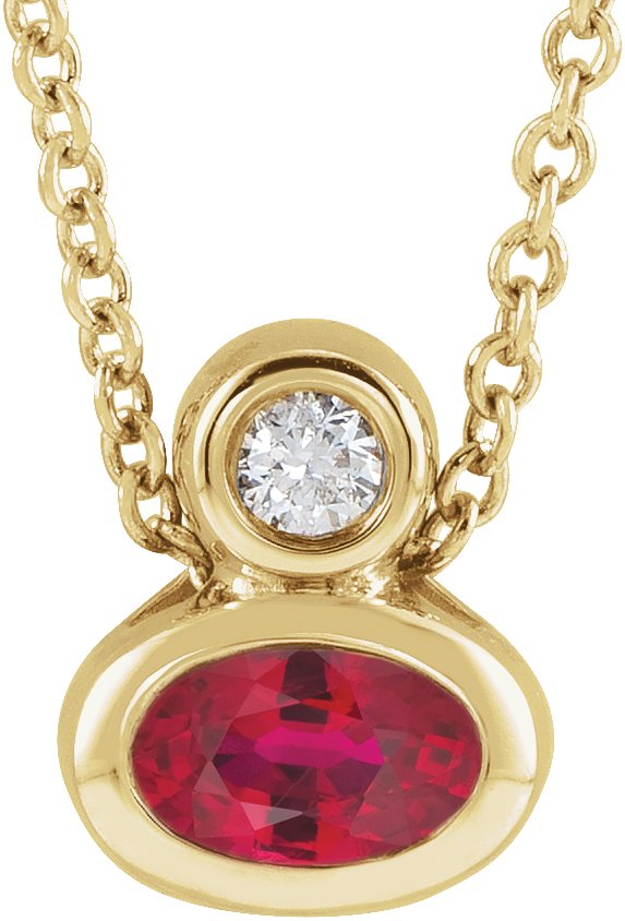 14K Gold Oval Lab-Grown Ruby Bezel-Set Necklace or Slide Pendant - Yellow Gold