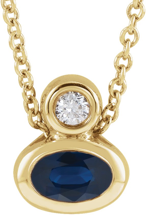 14K Gold Oval Lab-Grown Blue Sapphire Bezel-Set Necklace or Slide Pendant - Yellow Gold