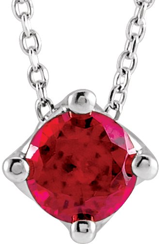 Platinum Round Lab-Grown Ruby Solitaire Necklace or Slide Pendant