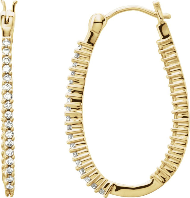 14K Gold Round Natural Diamond Inside-Outside U-Hoop Earrings - Yellow Gold
