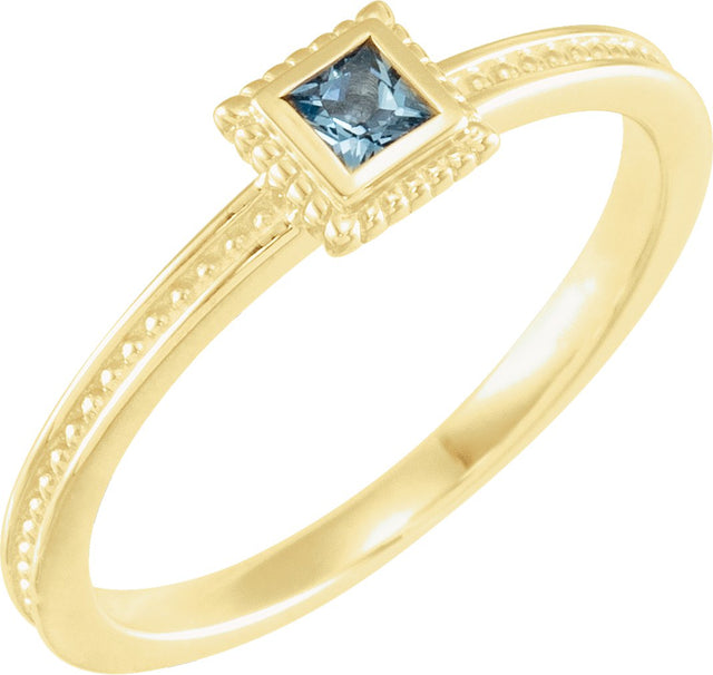 14K Gold Square Natural Aquamarine Family Stackable Ring - Yellow Gold