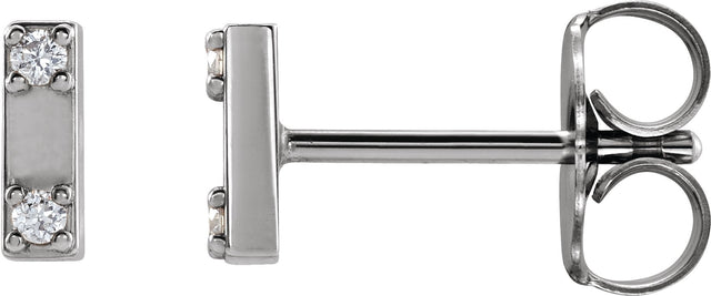 14K Gold Round Natural Diamond Two-Stone Bar Earrings - White Gold
