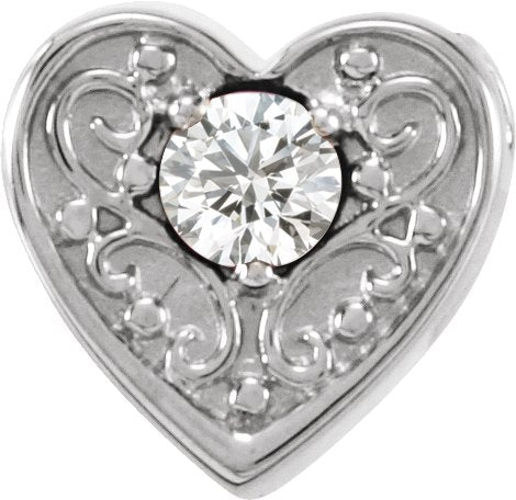 14K Gold Round Natural White Sapphire Family Heart Slide Pendant - White Gold