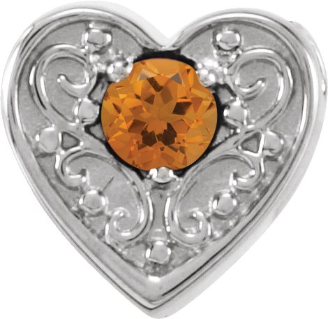 14K Gold Round Natural Citrine Family Heart Slide Pendant - White Gold
