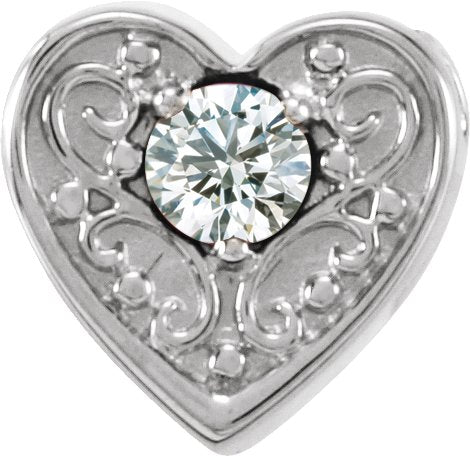 14K Gold Round Natural Diamond Family Heart Slide Pendant - White Gold