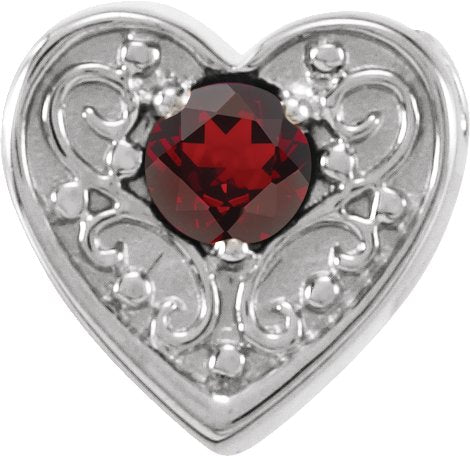 14K Gold Round Natural Mozambique Garnet Family Heart Slide Pendant - White Gold