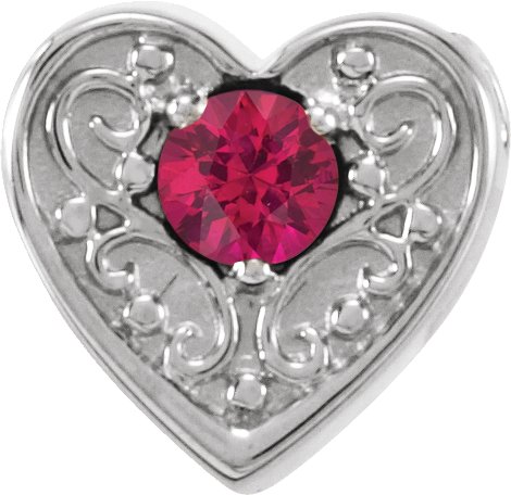 14K Gold Round Natural Ruby Family Heart Slide Pendant - White Gold