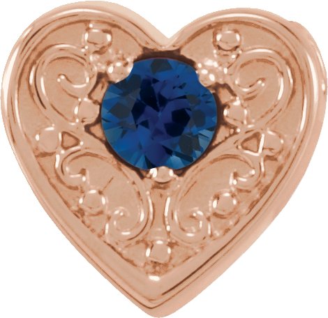 14K Gold Round Natural Blue Sapphire Family Heart Slide Pendant - Rose Gold