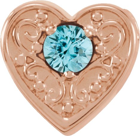14K Gold Round Natural Blue Zircon Family Heart Slide Pendant - Rose Gold