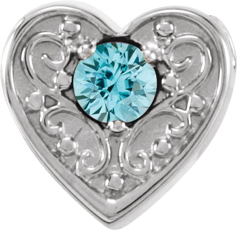 14K Gold Round Natural Blue Zircon Family Heart Slide Pendant - White Gold