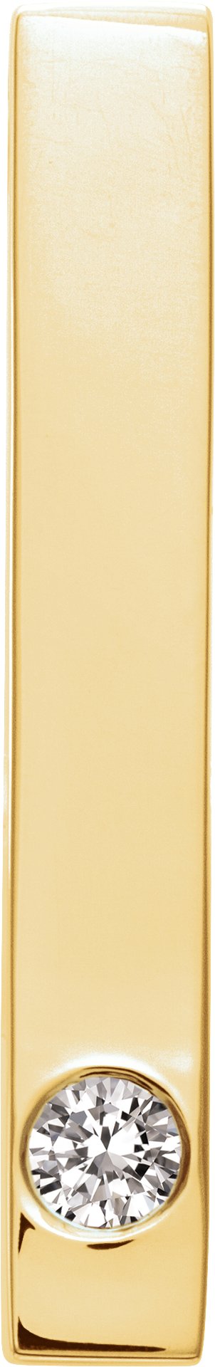 14K Gold Round Natural White Sapphire Family Engravable Bar Pendant - Yellow Gold