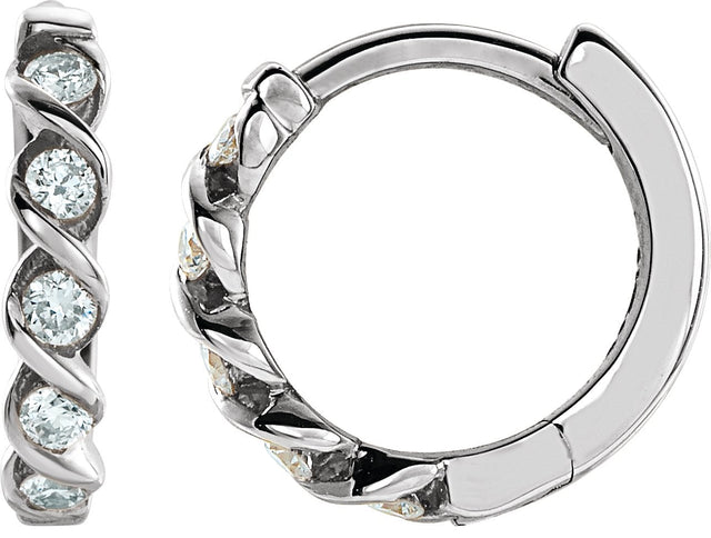 14K Gold Round Natural Diamond Twisted Hoop Earrings - White Gold