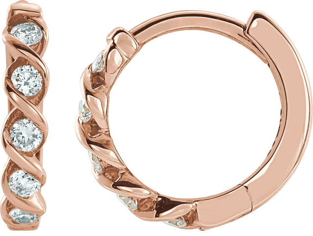 14K Gold Round Natural Diamond Twisted Hoop Earrings - Rose Gold