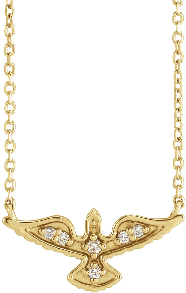 14K Gold Round Natural Diamond Petite Holy Spirit Necklace - Yellow Gold
