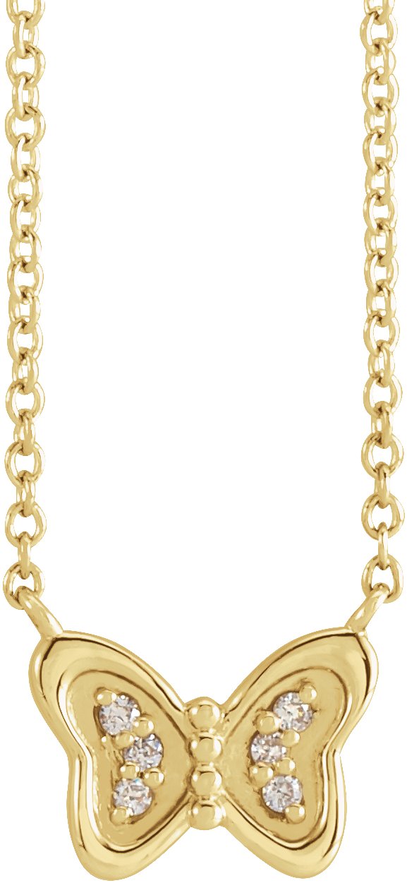 14K Gold Round Natural Diamond Butterfly Necklace – 0.025 CTW - Yellow Gold