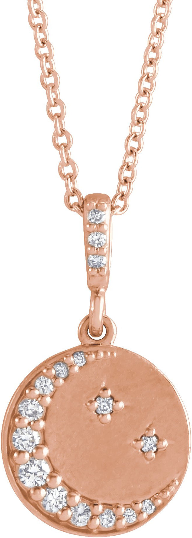 14K Gold Crescent Moon Disc Necklace or Pendant - Rose Gold