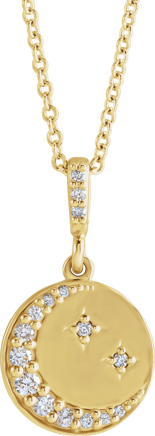 14K Gold Crescent Moon Disc Necklace or Pendant - Yellow Gold