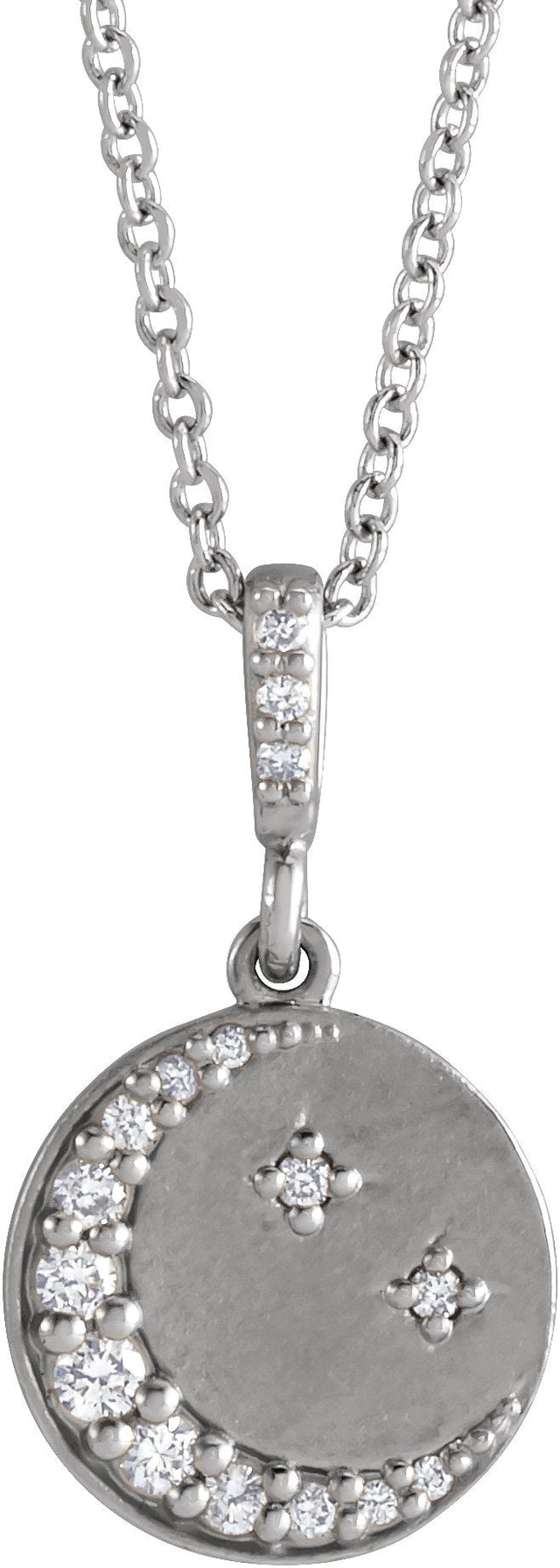 14K Gold Crescent Moon Disc Necklace or Pendant - White Gold