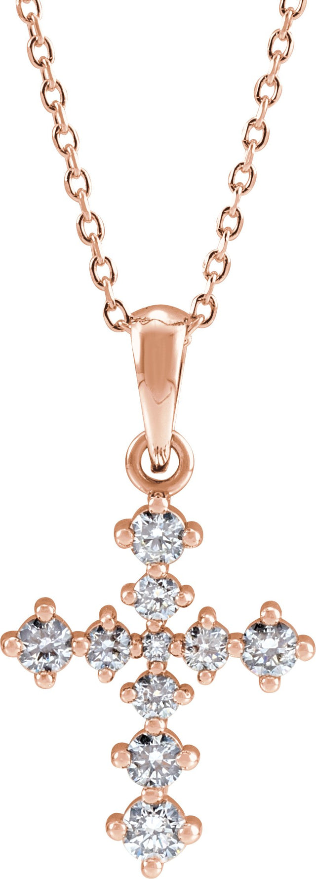 14K Gold Round Natural Diamond Cross Necklace or Pendant II - Rose Gold