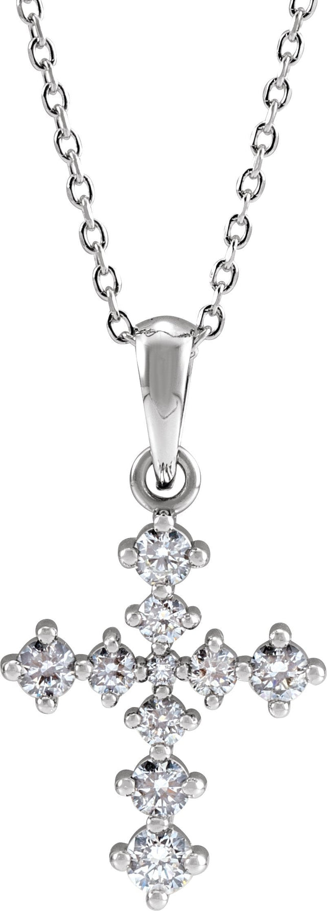 14K Gold Round Natural Diamond Cross Necklace or Pendant II - White Gold