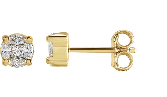 14K Gold Square Natural Diamond Cluster Earrings - Yellow Gold