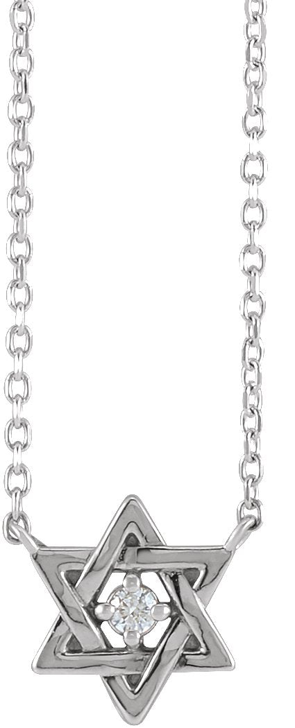 Platinum Round Natural Diamond Star of David Necklace