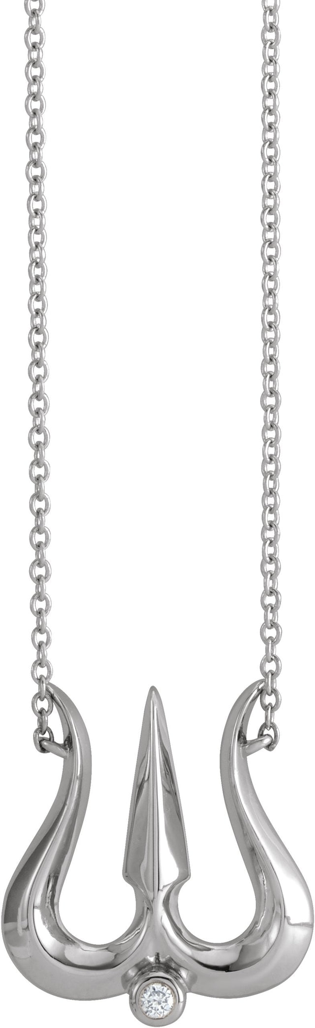 14K Gold Round Natural Diamond Shiva Trishula Necklace - White Gold
