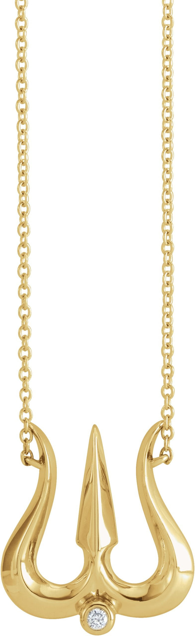 14K Gold Round Natural Diamond Shiva Trishula Necklace - Yellow Gold
