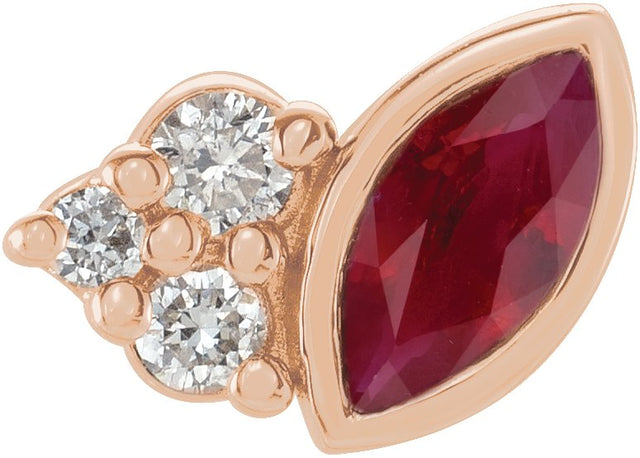 14K Gold Marquise Lab-Grown Ruby Accented Bezel-Set Earrings - Rose Gold