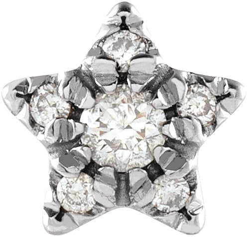 14K Gold Round Natural Diamond Accented Star Earrings – 2mm Stones - White Gold