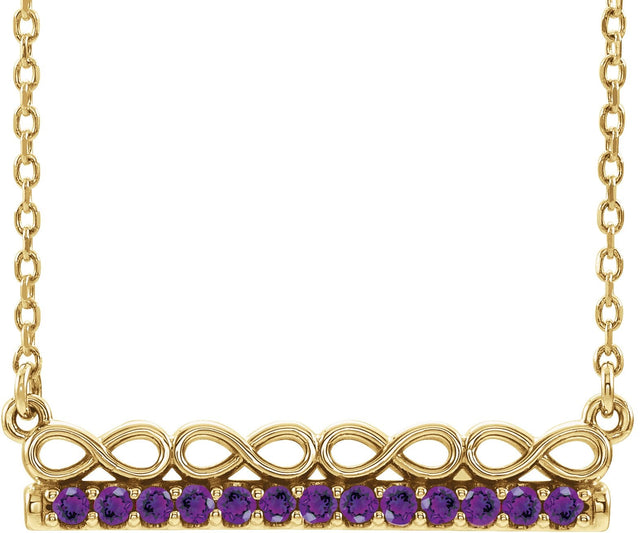 14K Gold Round Natural Amethyst Infinity-Inspired Bar Necklace - Yellow Gold