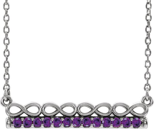 14K Gold Round Natural Amethyst Infinity-Inspired Bar Necklace - White Gold
