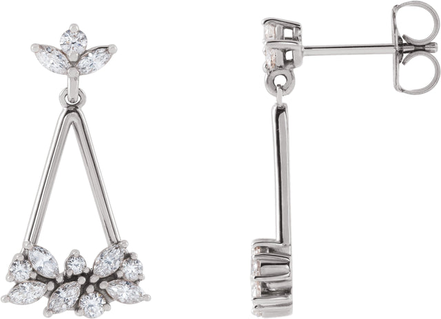 Platinum Natural Diamond Geometric Cluster Earrings II