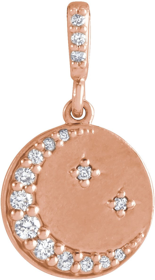 14K Gold Crescent Moon Disc Necklace or Pendant - Rose Gold