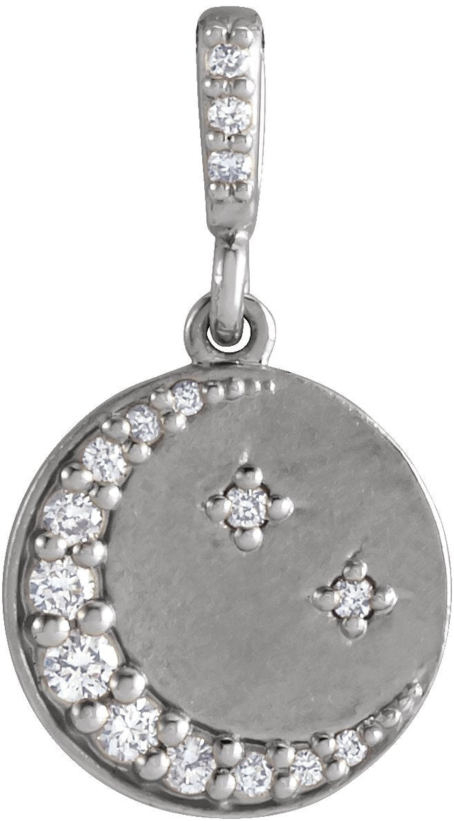 14K Gold Crescent Moon Disc Necklace or Pendant - White Gold