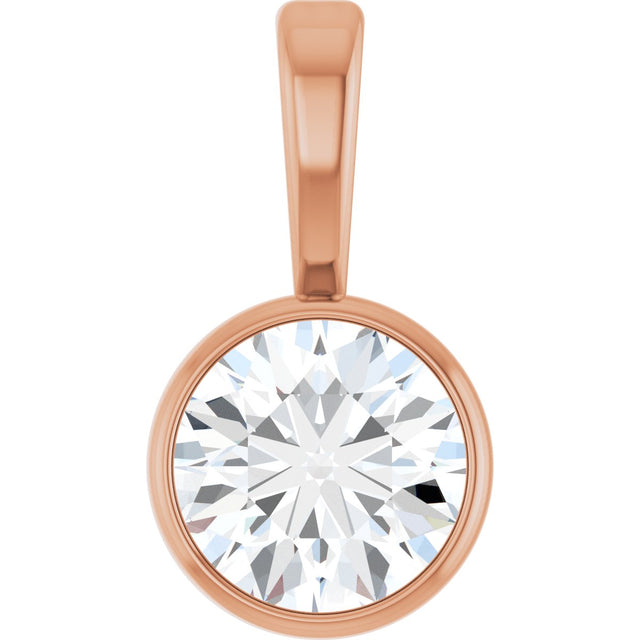 14K Gold Round Lab-Grown Diamond Bezel-Set Solitaire Necklace or Pendant - Rose Gold