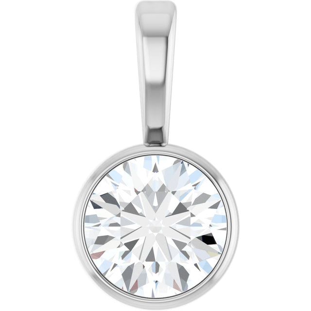 Platinum Round Lab-Grown Diamond Bezel-Set Solitaire Necklace or Pendant