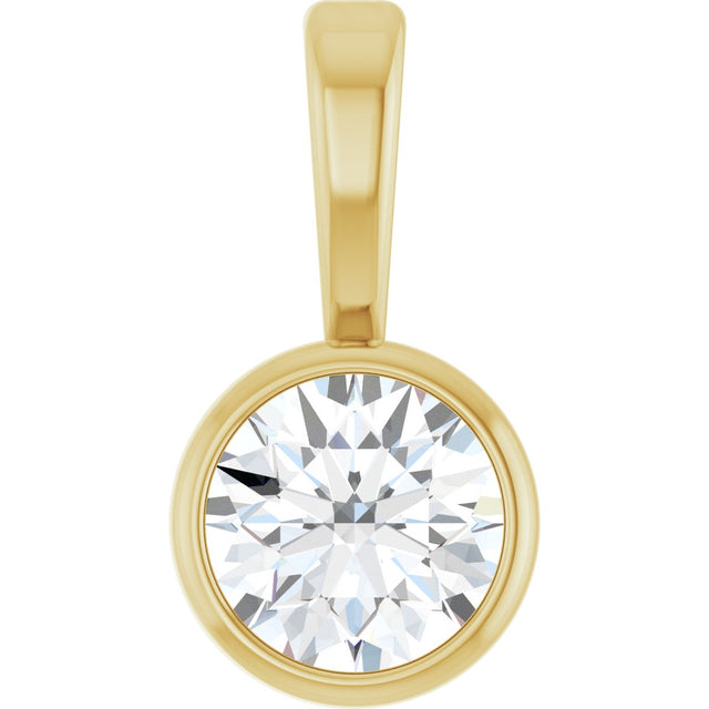 14K Gold Round Natural Diamond Bezel-Set Solitaire Necklace or Pendant – up to 0.06 CTW - Yellow Gold